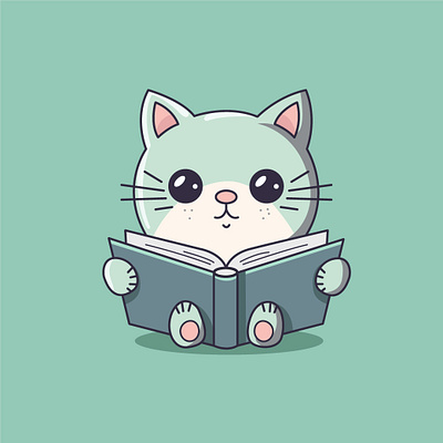 Adorable cute cat Reading Book cartoon character education.