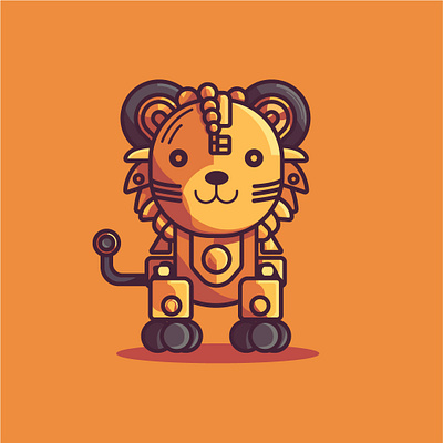 Adorable cute Robot Lion cartoon character cybernetic