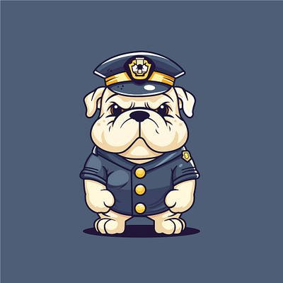 Adorable cute Bulldog dressed as a policem cartoon character badge.