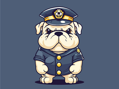 Adorable cute Bulldog dressed as a policem cartoon character badge.