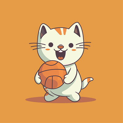 Adorable cute Cat playing basketball cartoon character kitty.