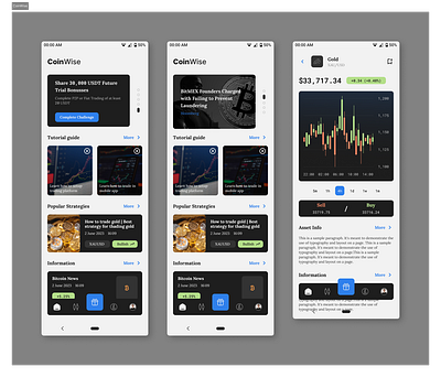 CoinWise crypto mobile app design ui