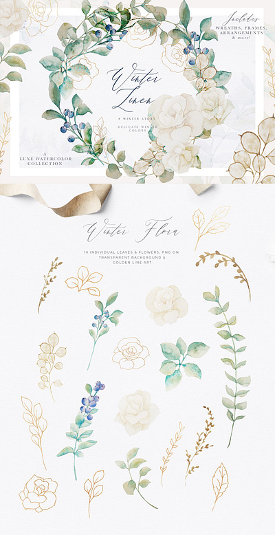 Winter Wedding Watercolor Bundle app branding design graphic design illustration logo typography ui ux vector