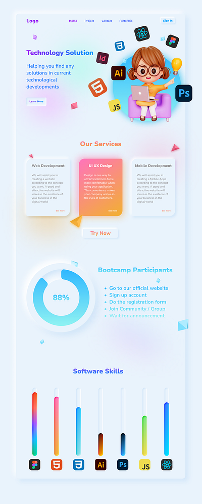 Light Colorful Landing Page Concept - UI Design app branding design graphic design illustration logo typography ui ux vector website