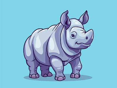 Adorable cute Rhinoceros cartoon character endangered.