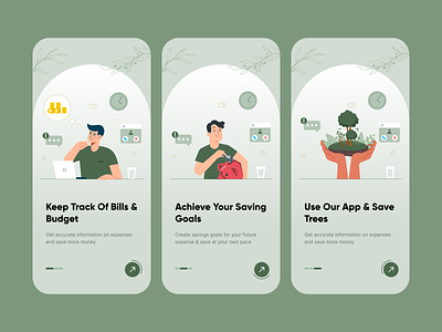 Onboarding Screens branding expensemanager greenshades illustration onboarding typography ui ux