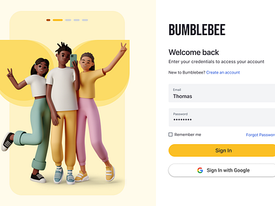 Log in page - Bumblebee Application UI Bundle app branding design figma graphic design home icon illustration landing login logo screen typography ui ux vector web yellow