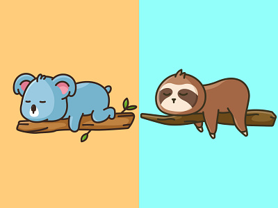 Cute sleeping animal in a tree 🦥🐨🌳 branding cartoon cute cutecartoon illustration koala mascot sleep sloth vector