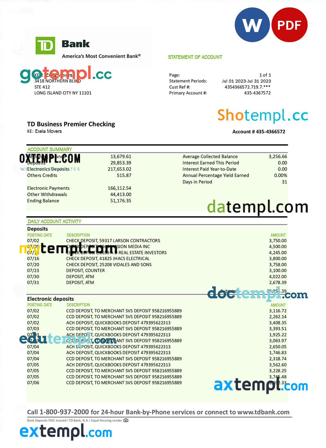 TD Bank bank statement by Edutempl on Dribbble