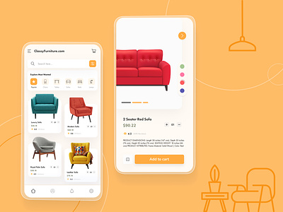 Furniture Mobile App design flat icon illustration ui ux vector
