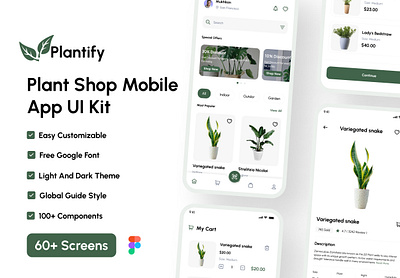 Plantify - Plant Shop Mobile App app branding design figma graphic design mobile plant plant shop shop ui ui kit ui ux ux