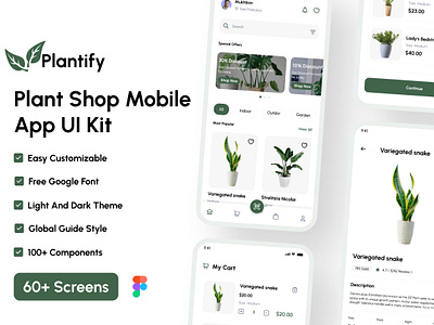 Plantify - Plant Shop Mobile App app branding design figma graphic design mobile plant plant shop shop ui ui kit ui ux ux