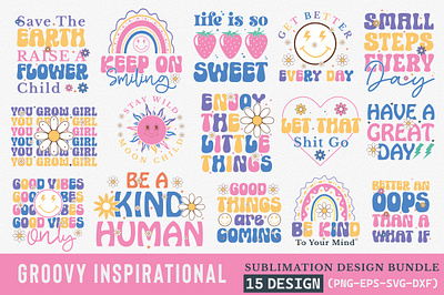 Groovy Inspirational Sublimation Design Bundle think happy design