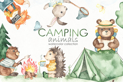 Camping animals watercolor app branding design graphic design illustration logo typography ui ux vector