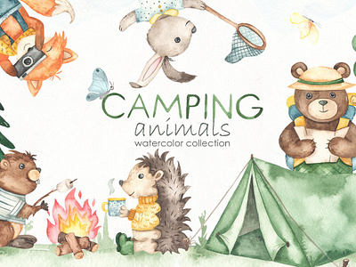 Camping animals watercolor app branding design graphic design illustration logo typography ui ux vector