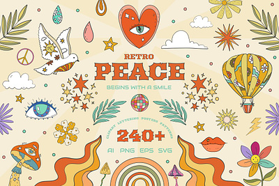 Retro PEACE app branding design graphic design illustration logo typography ui ux vector