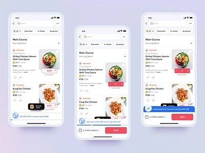 Improving the effectiveness of menu snackbar & Offers visibility 3d animation app branding cart dashboad food illustration logo menu motion graphics product progress bar timeline ui ux website