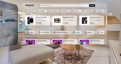 Amazon Shopping in VR amazon applle ar design ecommerce futuristic glassmorphism graphic design shopping ui ux virtual reality vision vr vr app website