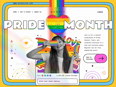 Pride Month Meetup Web design 3d animation branding campaign color community concept illustration inclusive landing page lgbtq minimal pride pride month rainbow spline3d ui ux webpage