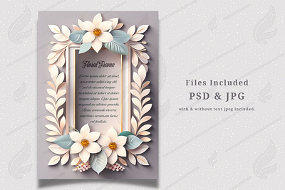 Vertical Colorful Floral Frame on Beige Background abstract attractive background blossom flower canva design floral frame floral invitation illustration invitation card minimal modern papercut papercut design papercut style realistic template vertical vintage design