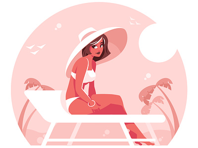 Woman on sun lounger female girl holiday illustration lady leisure lifestyle outdoor relaxation resort summer swimsuit travel vacation vector woman