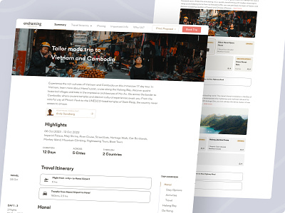 Travel Itinerary for Enchanting Travels minimal product design timeline view travel travel itinerary travel service web application web design website design