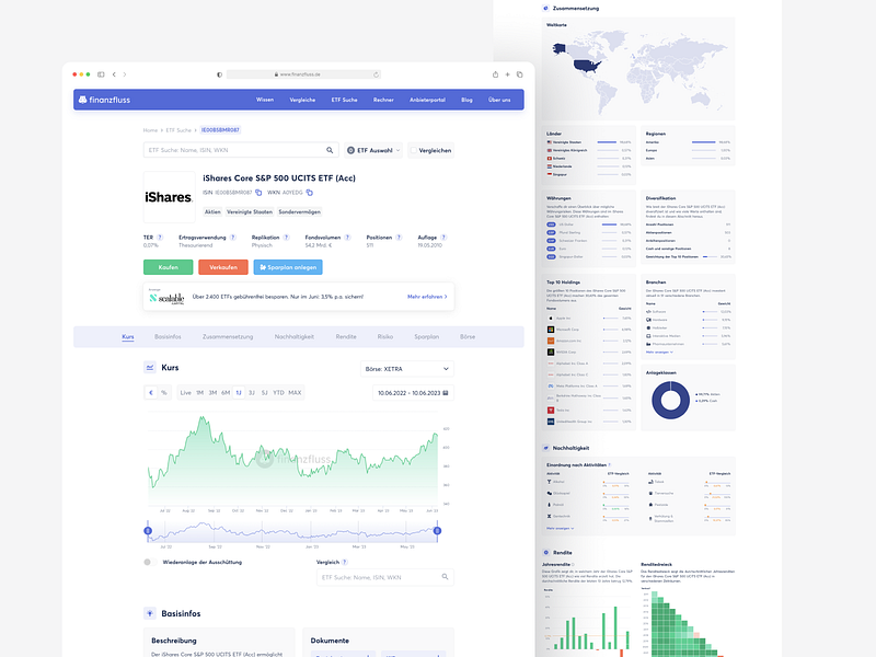 🦛 Finanzfluss: UX & UI Design for the new ETF Search etf finance finanzfluss graph stock market stocks ui ux