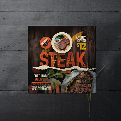 Steak House Food Flyer ads advertising bbq branding business flyer food graphic design indesign marketing print restaurant social media post steak template