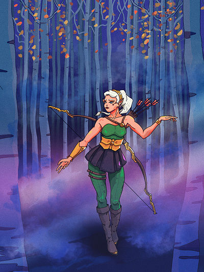 Elf Hunter Illu background bow character dark elf fantasy forest hero hunter illustration night