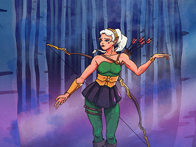 Elf Hunter Illu background bow character dark elf fantasy forest hero hunter illustration night