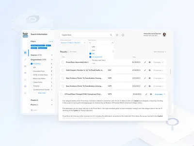 Bypsea - Search App articles dashboard design desktop facets results search searchengine ui ux webapp