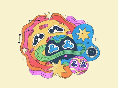 Cute Planets bright character colorful cute design eyes fun funny galactic groovy illustration outline planets psychedelic quirky space stars stroke surreal vector