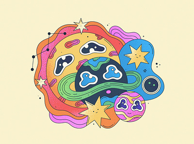 Cute Planets bright character colorful cute design eyes fun funny galactic groovy illustration outline planets psychedelic quirky space stars stroke surreal vector