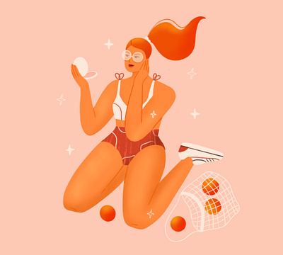 Ms Orange beach character design digital art digital drawing fruit girl orange pose pretty procreate red summer swimsuit woman
