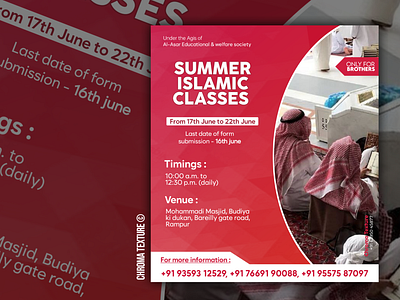 Social media post advertisement graphic design islam islamic classes muslim red background social media post studies summer camp summer classes