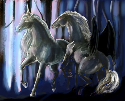 Magic Forest acrylic animals artwork canvas design fantastic beasts fantasy illustration pegasus unicorn