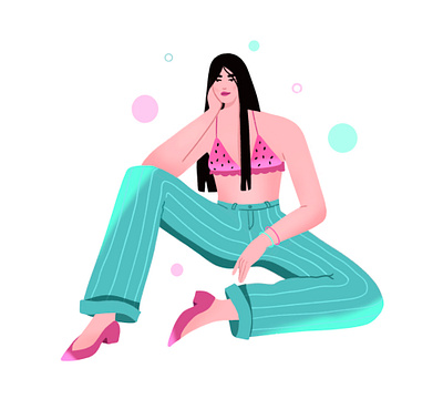 Ms Watermelon beautiful character design digital art digital drawing fruit girl illustration procreate summer swim suit watermelon woman