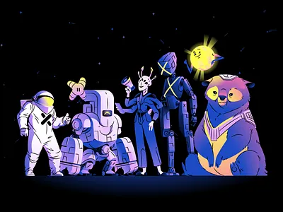 XWP Universe Characters alien astronaut bear character build character designer character designs characters disco hellsjells illustration mascot product design robots space tall robot universe xwp