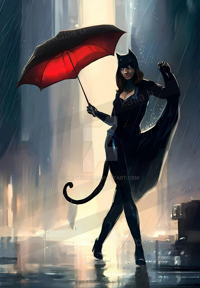 Girl with red umbrella artwork fantasy girl illustration rain rainy day red umbrella umbrella