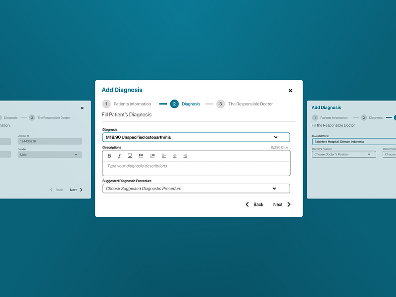 Modal Add Diagnosis - Medical Dashboard Doctor Dash card details figma form medical minimal modal pop over pop up popover popup product design ui design user interface web web design wesite