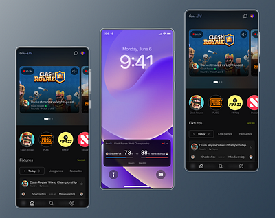 Game TV - Tournament streaming app figma game mobile motion graphics streaming tournament ui