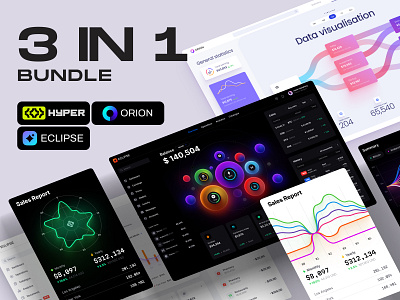 Aurora Bundle ✦ Orion + Eclipse + Hyper ✦ Save 30% business chart components dashboard dashboards dataviz desktop development eclipse future hyper infographic it orion products startup statistic tech template ui