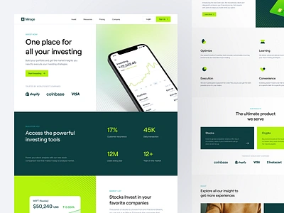 Investment - Landing Page bank brand guideline business cryptocurrency design system dipa inhouse finance financial fintech framer green investment landing page marketing nasdaq stock transaction wallet web design website