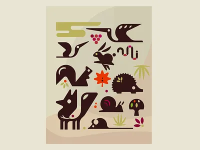 Autumn Crew colors animals autumn crew drawing fauna flora fox illustration leaf mashroom nature rabbit squirrel