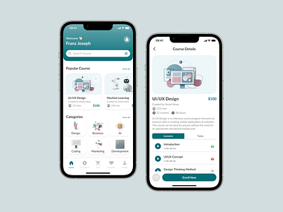 Course App UI Design course mobile mockup ui uiux design ux