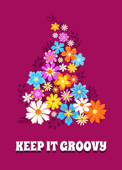 Keep It Groovy - retro and hippie style card blossom boho bouquet card daisy design dynamic floral greeting groovy hippie motivation positive poster retro simple stylish summertime trendy wish