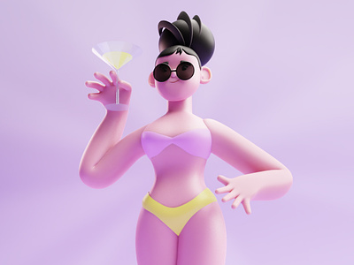 Sunny Sips 2d 3d character 3d girl character character design design holidays illustration refreshing summer summer vibes vera dementchouk