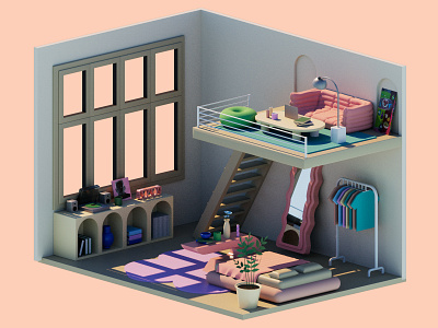 3D Room — Sunny House 3d cinema4d clothes furniture mirror rozov sofa visualisation window wnbl