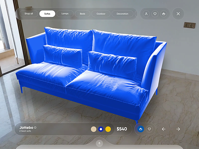 Shopping Experience - Apple Vision Pro 3d animation apple apple vision pro ar ar design ecommerce furniture ikea interface motion graphics shopping sofa spatial computing spatial ui ui uiux ux visionos vr