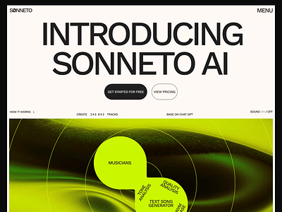 AI Lyrics Generator Website Concept ai generator artificial intelligence generative landing page music platform tool ui website